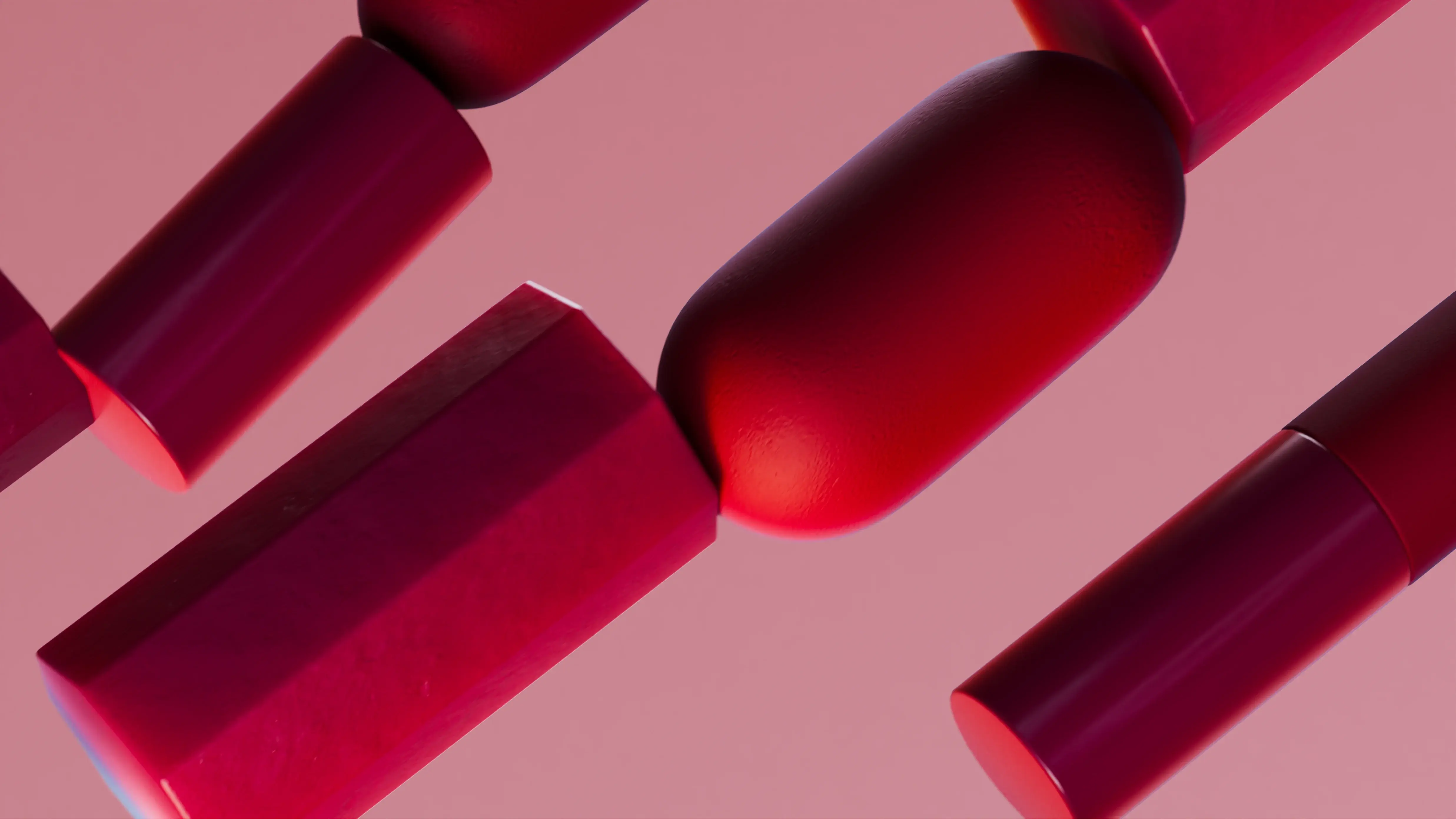 Dimply brand visual: red sculptural forms