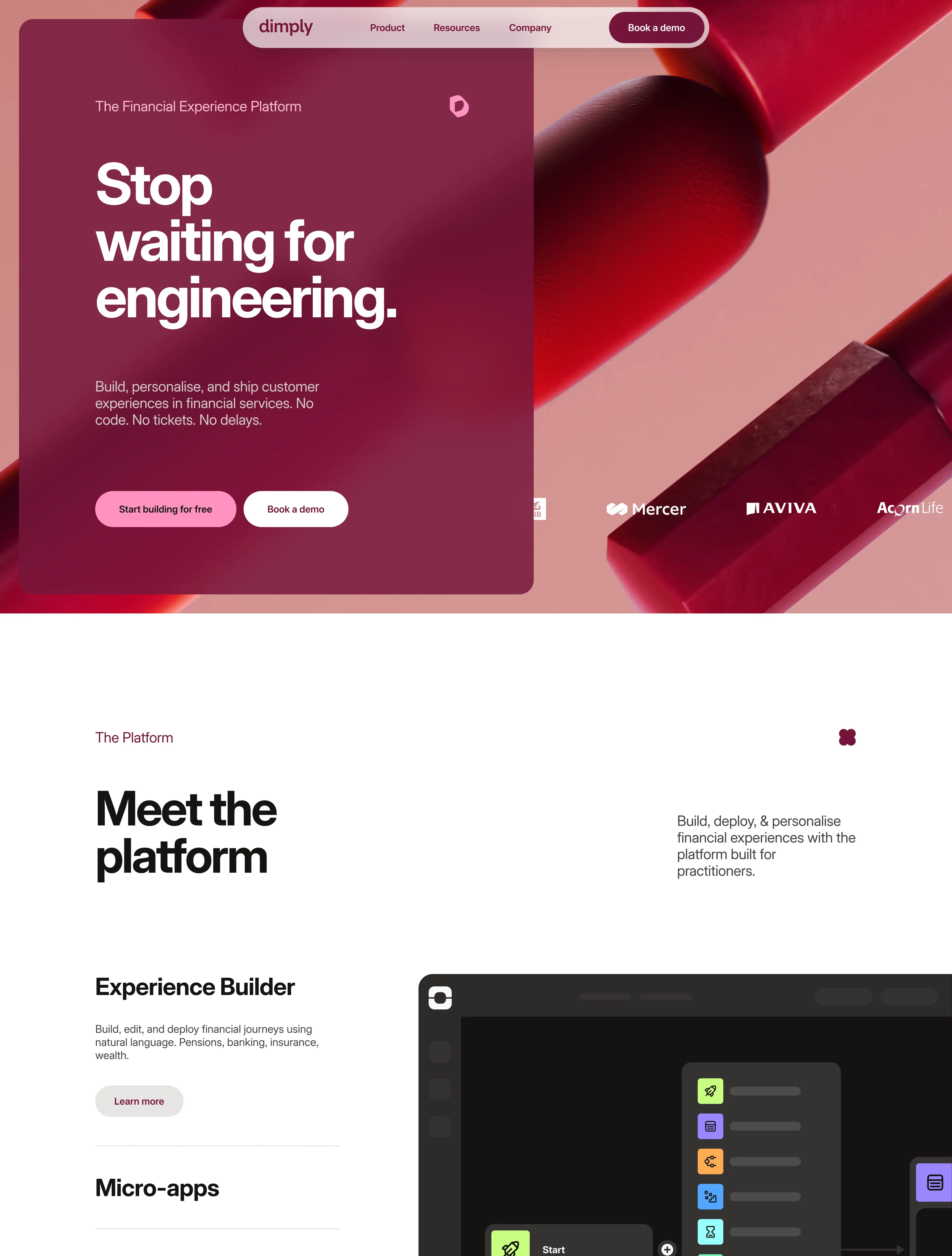 Dimply marketing homepage