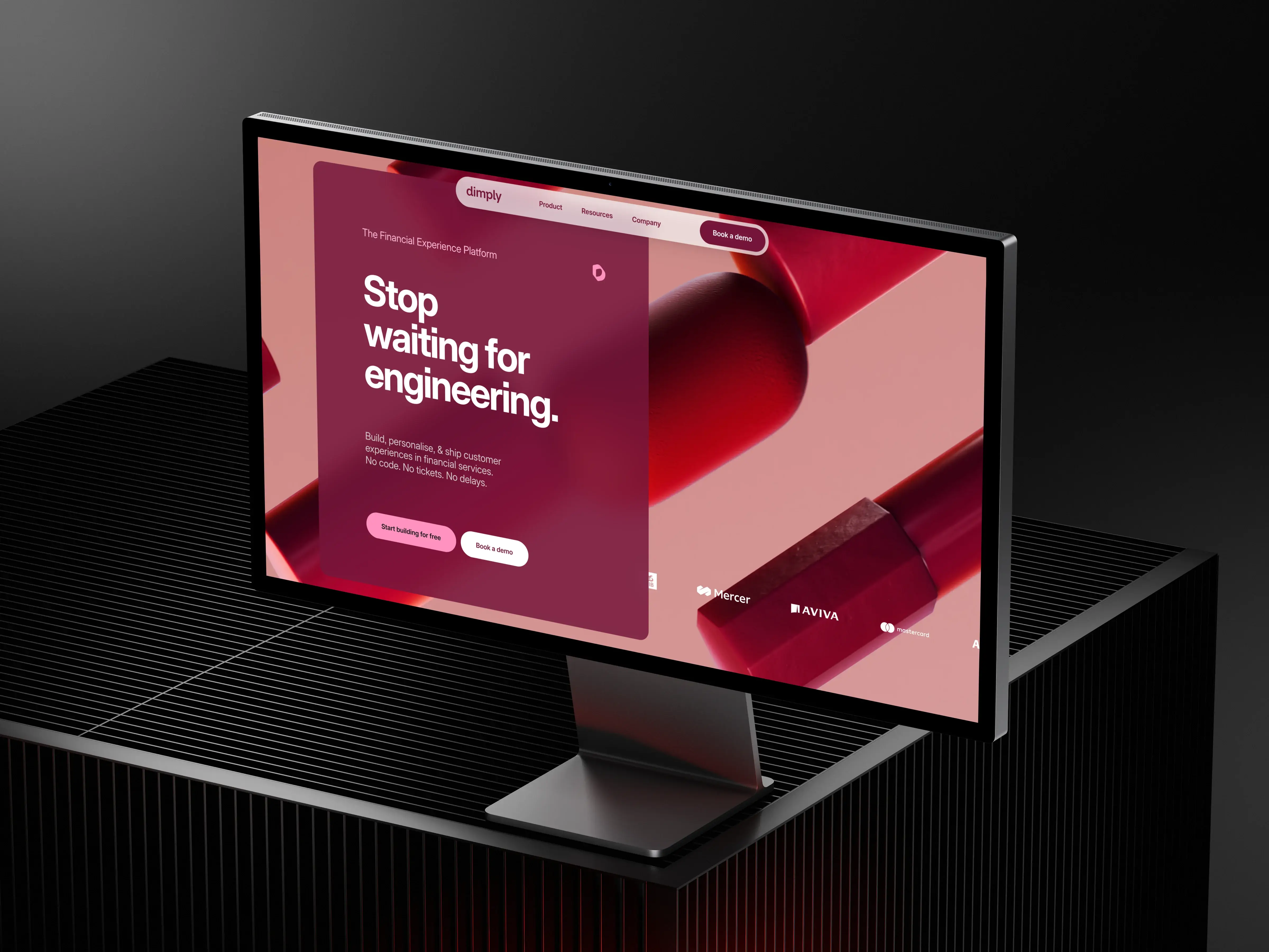Dimply Financial Experience Platform shown on a laptop